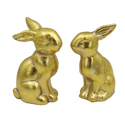 Transpac Resin Gold Bunnies Set of 2 Home Decorations Easter