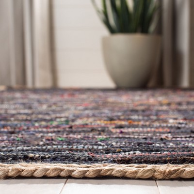 Coastal Charm Black Cotton Handwoven Ikat Area Rug - 5' x 8'