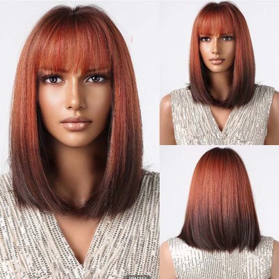 Jessie's Wig 14 Inch Short Bob Wig Synthetic Wig Ginger to Black 1 Pc/Pack