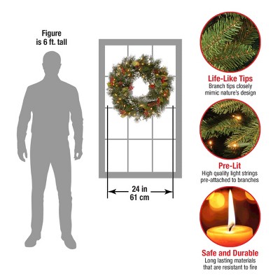 Festive Wintry Pine 24" Pre-Lit Artificial Christmas Wreath with Faux Snow
