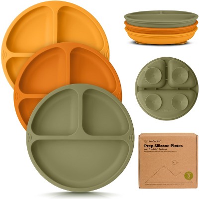 3-Pack Prep Suction Plates for Baby, 100% Silicone Toddler Plates, BPA-Free Divided Baby Plates with Suction