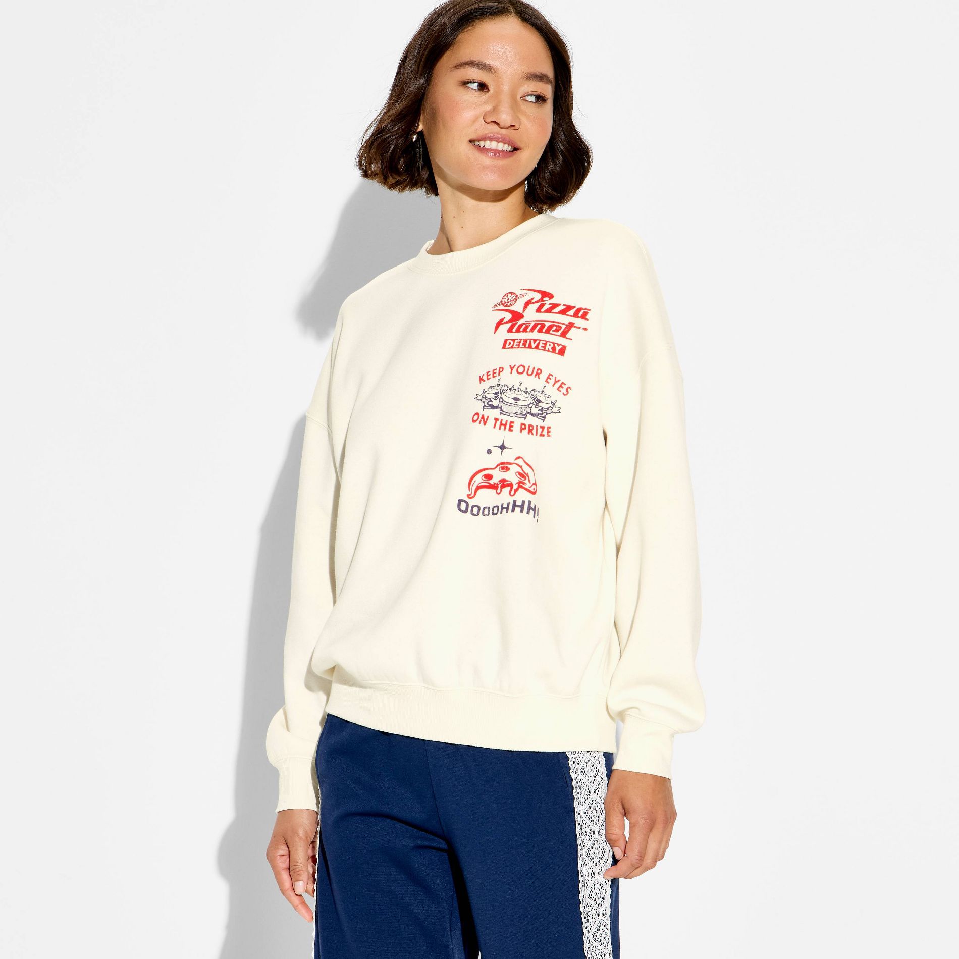 Women's Pizza Planet Graphic Pullover Sweatshirt - Off-White