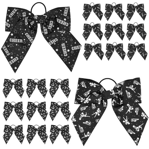 Okuna Outpost 20 Pack 8 Inch Cheer Bows For Cheerleaders, Elastic Ponytail  Holders For Women And Girls, Bulk Polyester Hair Ribbons, 2 Designs, Black  : Target
