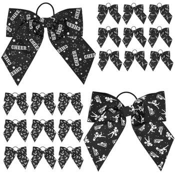 Okuna Outpost 20 Pack 8 Inch Cheer Bows for Cheerleaders, Elastic Ponytail Holders for Women and Girls, Bulk Polyester Hair Ribbons, 2 Designs, Black