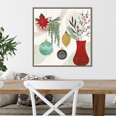 Nordic Christmas Ornaments Canvas Framed Wall Art 22" x 22"