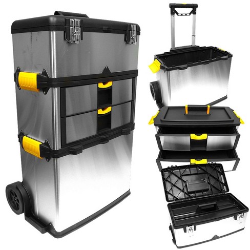 Portable Tool Box With Wheels ? Stackable 2-in-1 Tool Chest ? Foldable  Comfort Handle And Tough Latches On The Mobile Tool Box By Stalwart : Target