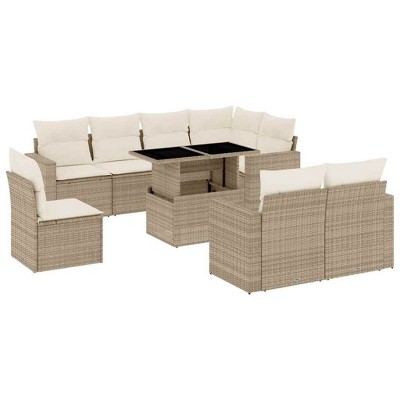 vidaXL 9 Piece Patio Sofa Set with Cushions Beige and Cream Poly Rattan - Without Storage