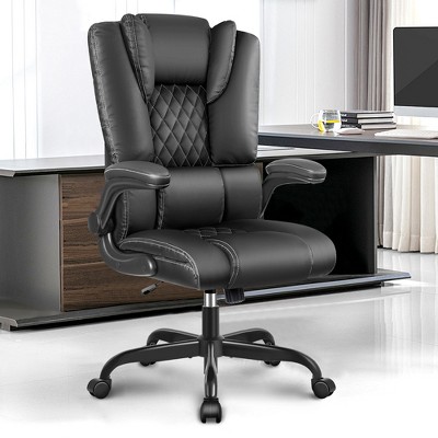 KERDOM Executive Office Chair, Big and Tall Office Chair with Foot Rest Reclining Leather Chair, Black