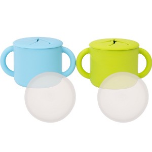 WeeSprout Snack Containers, Food Grade Silicone Cups, Spill-Proof Tops for Toddlers & Babies, Set of 2 Snack Catchers - 1 of 4