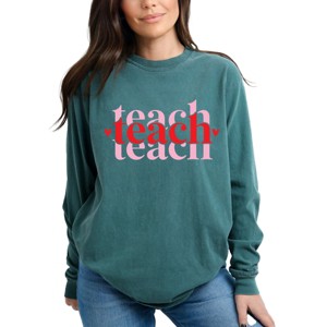 Simply Sage Market Teach Stacked With Hearts Garment Dyed Long Sleeve - 1 of 4