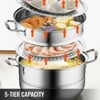 VEVOR Steamer Pot 11.8in/30cm, 5 Tier Steamer Pot for Cooking with 10QT Stock Pot, 3 Vegetable Steamers & 2 Steaming Trays, Silver - 3 of 4