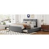 Okak Queen Elegant Platform Bed Frame with Upholstered & Brick Pattern Headboard Linen Fabric Bed with Twin Size Trundle & 2 Drawers, Gray - 3 of 4