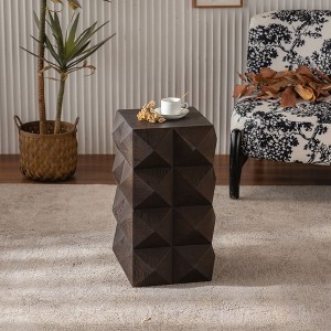 Okak 23.6" Square Side Table with Carved Wood Pattern Coffee Tables Retro Nightstand for Bedroom, Vintage Accent Table - 1 of 4