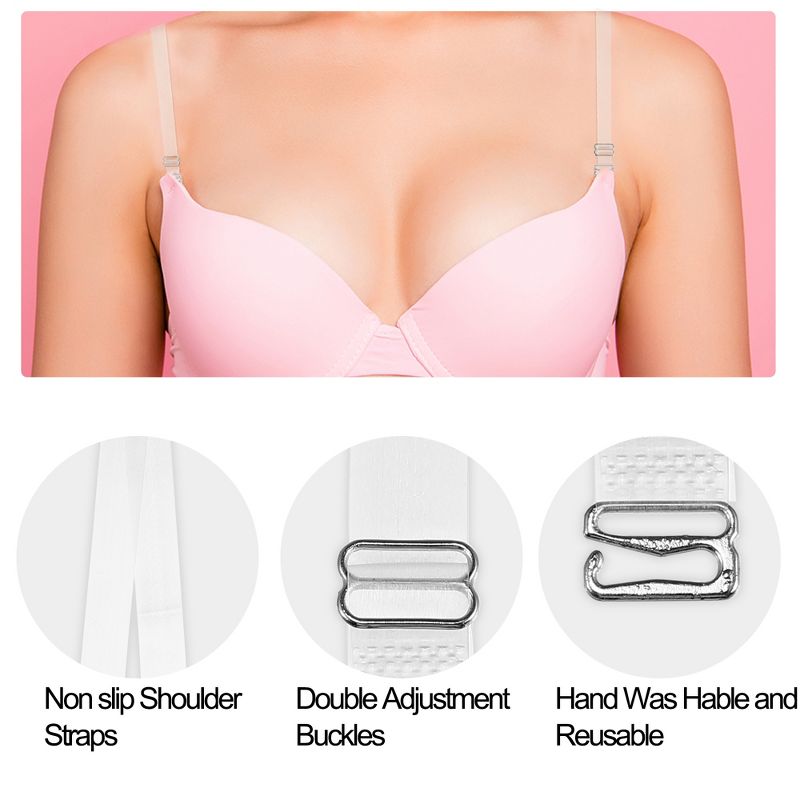Unique Bargains ABS Non-Slip Adjustable Invisible Clear Bra Shoulder Strap with Stainless Steel Hook Transparent 3 Pair, 3 of 6