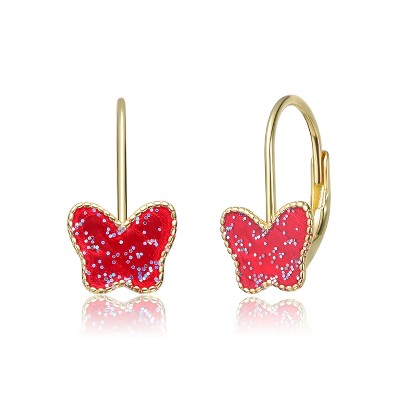 Guili Dainty Toddler/Kids 14K Gold Plated Red Butterfly Earrings, Adorable & Lightweight for Comfortable Everyday Wear & Playful Outfits.