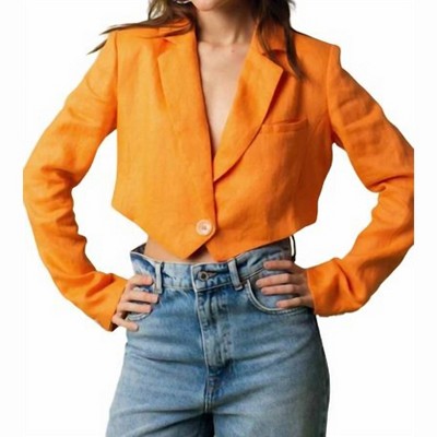 Women's Villie Cropped Linen Blazer - OLIVACEOUS