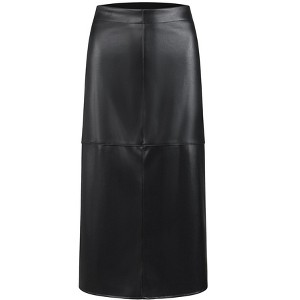 INSPIRE CHIC Women's Faux Leather PU High Waist Business Casual Pencil Midi Skirts - 1 of 4