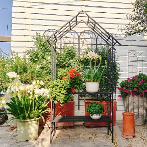 ACEPANO 97.24 in. H Outdoor Climbing Plants Support Metal Garden Rose Arch with Bench-Black - 1 of 4