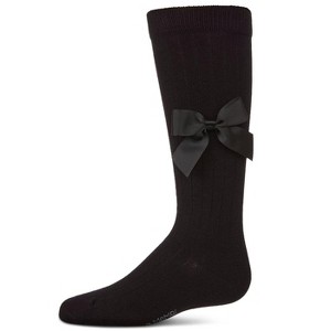Memoi Girls Ribbed Stretch Cotton Bow Trim Knee Sock - 1 of 3