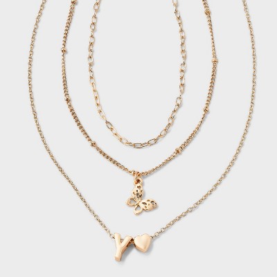 Girls' Initial with Choker and Layered Necklace Set - art class™ Gold