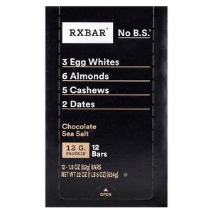 RXBAR Protein Bar, Chocolate Sea Salt, 12 Bars, 1.8 oz (52 g) Each - 1 of 4