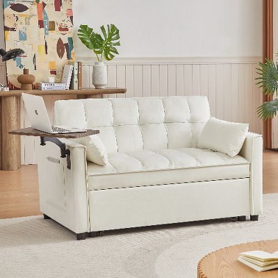 CAVINAS Modern Upholstered Convertible Sofa, Velvet Loveseat Sofa Bed with Adjustable Backrest,  Couches for Living Room with a Small Table