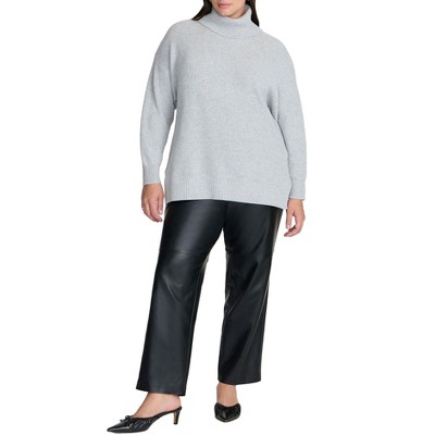 ELOQUII Elements Women's Plus Size Woven Faux Leather Straight Leg Pant