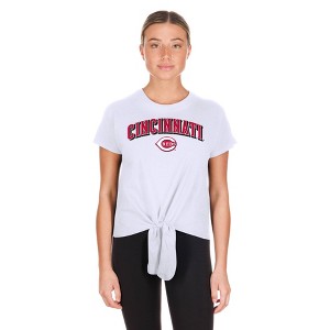 MLB Cincinnati Reds Women's White Front Knot T-Shirt - 1 of 3