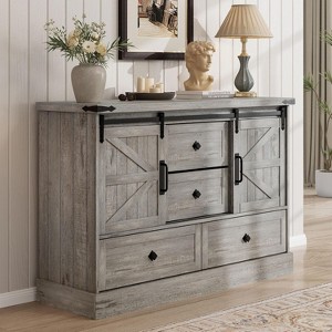 45" Farmhouse 4 Drawer Dresser for Bedroom, with Sliding Barn Doors, Large Drawers & Bar Handles, for Closet,Living Room - 1 of 4