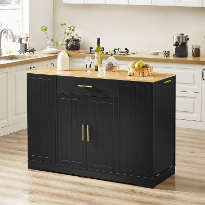 NicBex Kitchen Island with Garbage Bin Large Kitchen Island with a Drawer and 2 Storage Cabinet Adjustable Shelves