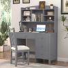 Gulches Vintage 40inch Gray Home Executive Desk Upholstered Chair Set with Bookshelf 4 Drawers Storage Shelf Office Study Desk - 2 of 4