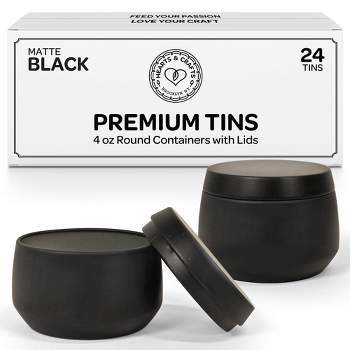 Hearts & Crafts Black Candle Tins 4 oz with Lids - 24-Pack of Bulk