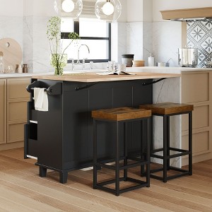 LOVMOR 50.3"Farmhouse Kitchen Island Set with Drop Leaf and 2 Seatings,White - 1 of 4