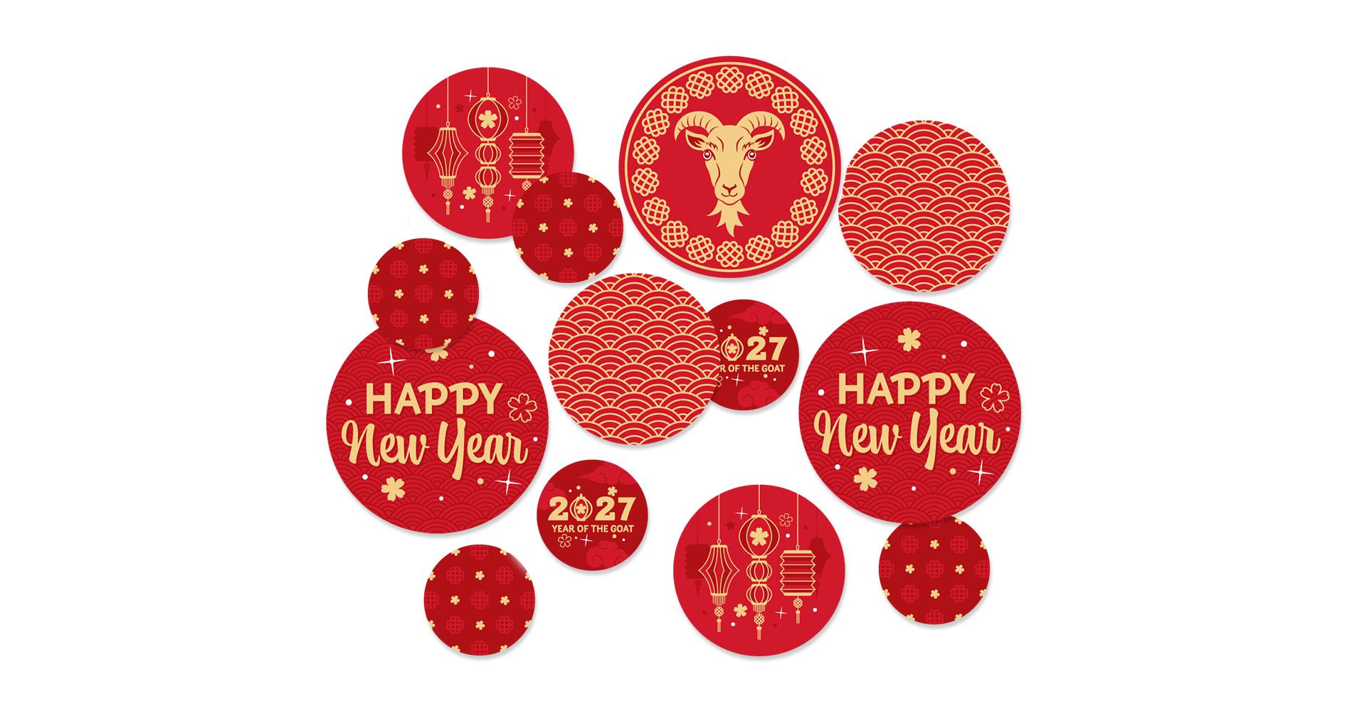 Big Dot of Happiness Lunar New Year - 2027 Year of the Goat Giant Circle Confetti - Party Decorations - Large Confetti 27 Count