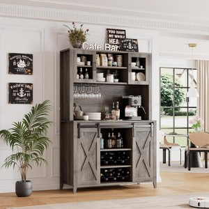 70'' Wine Coffee Bar Cabinet with Storage Hutch, Tall Kitchen Pantry Liquor Cabinet with Sliding Barn Doors for Home Dining Room - 1 of 4