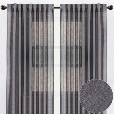 Dark Gray Faux Belgian Flax Semi-Sheer Window Curtain Panels, 52 x 63 Inches