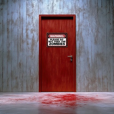 Zombie Warning Tin Sign with Red and Black Graphics