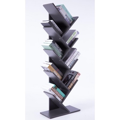 Gray Wooden 9-Shelf Tree Bookcase