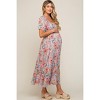 PinkBlush Blue Floral Smocked Square Neck Tiered Maternity Maxi Dress - 3 of 4