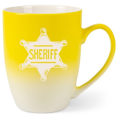 100 North Star Badge 10 Ounce Yellow and White Two Toned Ombre, Comfortably Fits Your Hands, Ceramic Tea Coffee Cup Mug, Sheriff