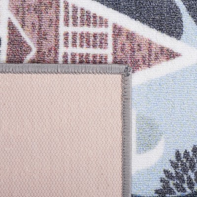 Blue and Dark Grey Square Kids Playhouse Area Rug