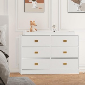 6-Drawer Baby Changing Table Dresser, with Removable Top, Changing Pad & Built-in Power Outlets, Versatile Diaper Changing Station for Bedroom - 1 of 4
