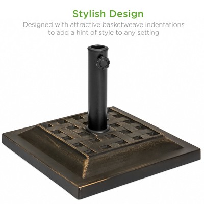 Bronze Heavy-Duty Steel Square Patio Umbrella Base with Basketweave Pattern