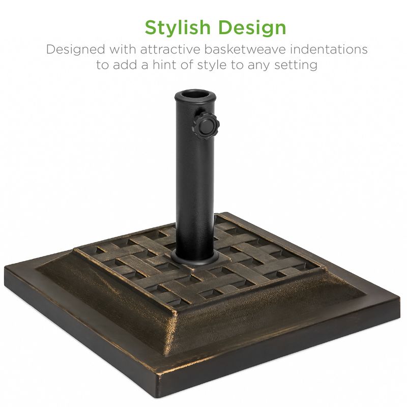 Best Choice Products 26lb Heavy-Duty Steel Square Patio Umbrella Base Stand w/ Decorative Basketweave Pattern - Bronze, 3 of 8