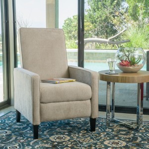 Linen Fabric Push Back Recliner Chair with Birch Wood Legs and Minimalist Design - 1 of 4