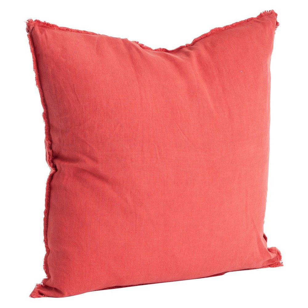 20"x20" Oversize Fringed Design Linen Square Throw Pillow Rouge - Saro Lifestyle