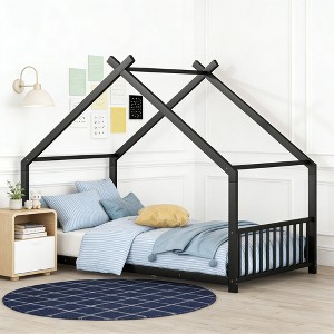 Luxystar Metal House Bed with Roof for Kids Room - 1 of 4