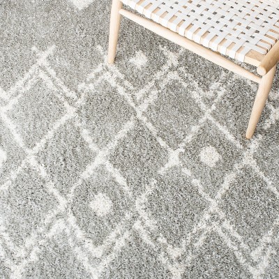 Light Grey and Cream Synthetic Shag Area Rug 6' x 9'