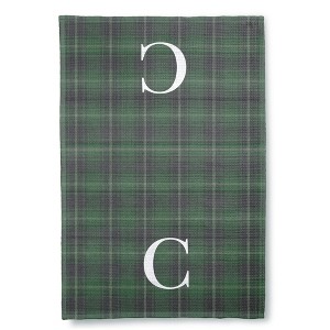 Personalization Mall Christmas Plaid Waffle Weave Kitchen Towel, Green Plaid - 1 of 4