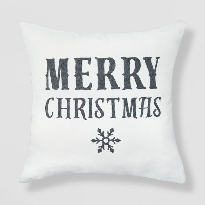 Merry Christmas with Snowflakes Throw Pillow Reversible Gray Solid Knit - Wondershop™